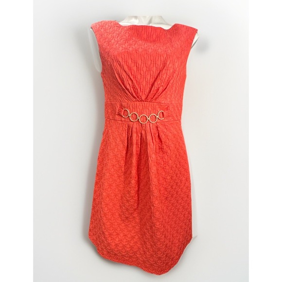 SANDRA DARREN NEW NWT 6 S SMALL ORANGE CORAL SLEEVELESS DRESS METAL LINK‎ HOOPS - Picture 1 of 8